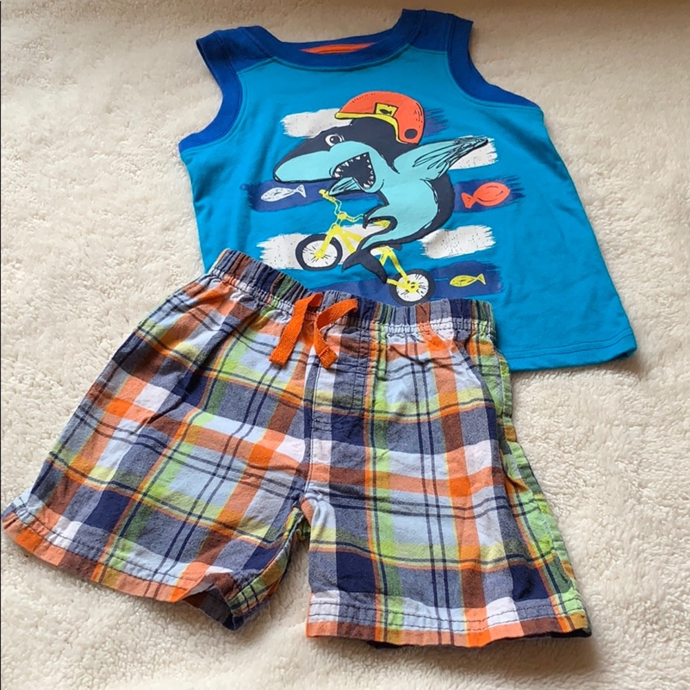 Healthtex Thomas & Friends Toddler Boys Plaid Shorts Tank Top Outfit Size 24M